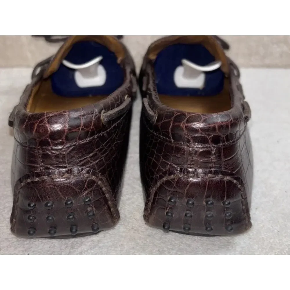 Cole Haan Men 10.5 M Brown Leather Croc Embossed Driving Loafers C07910 Shoes